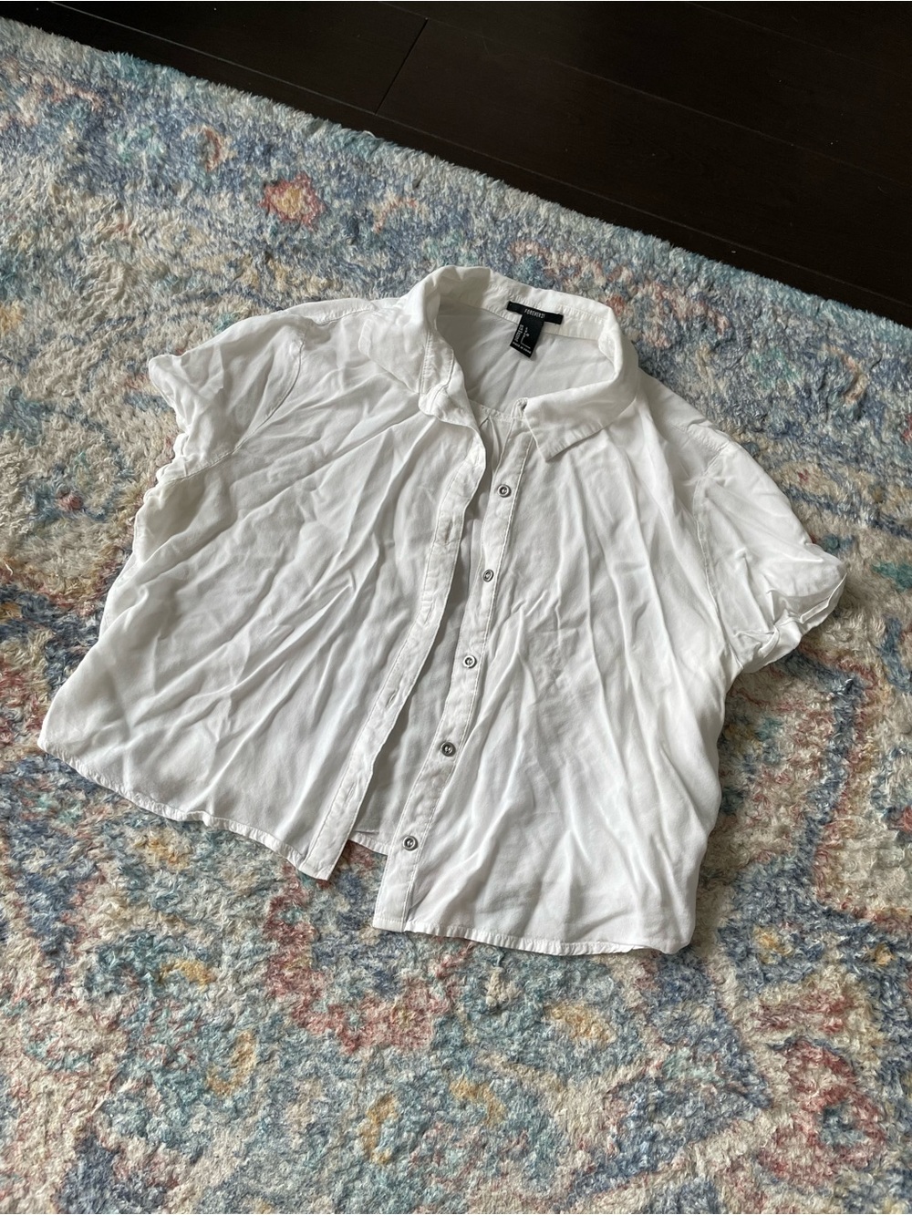 Forever 21 White Short Sleeve Button-Down Shirt